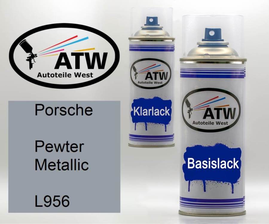 Porsche, Pewter Metallic, L956: 400ml Sprühdose + 400ml Klarlack - Set, von ATW Autoteile West.